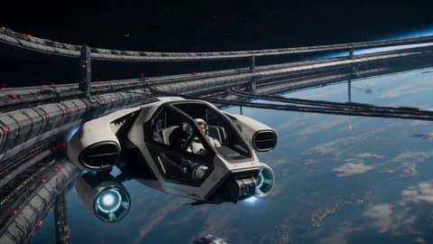 Style: 3D cinematic hard sci-fi, retrofuturistic industrial design, stylized rea